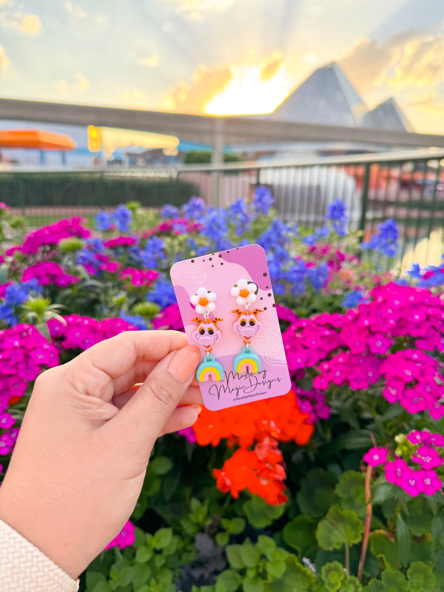 Teeny Flower Dragon Dangle Earrings