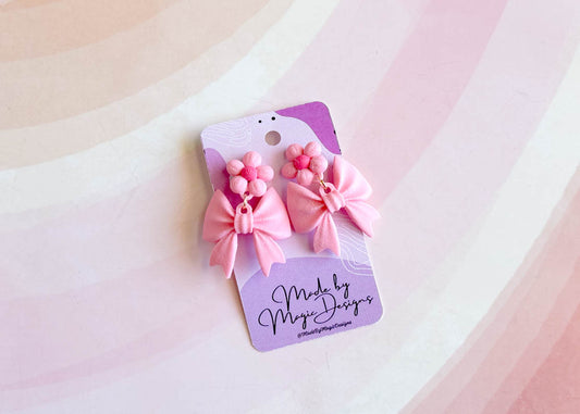 The Dahlia Pink Flower Bow Earrings