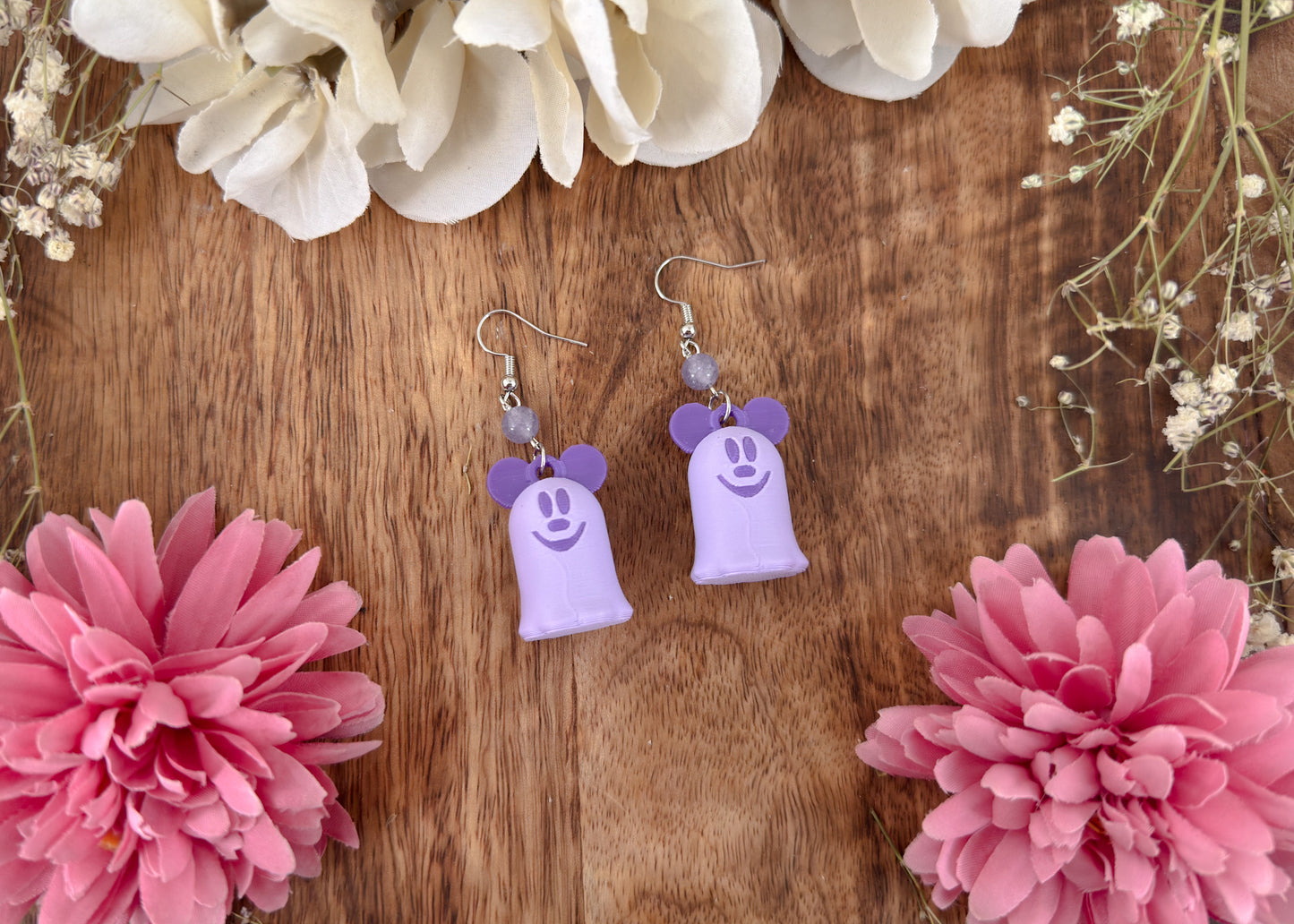 Purple Ghosty Mouse Earrings
