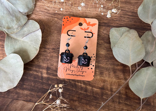 MINI Black/Pink Pumpkin Bucket Earrings