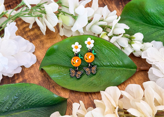 Teeny Citrus Bird Dangle Earrings