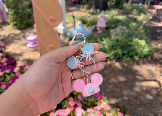 Pink and Teal Bow Mouse Dangle Bag Charm