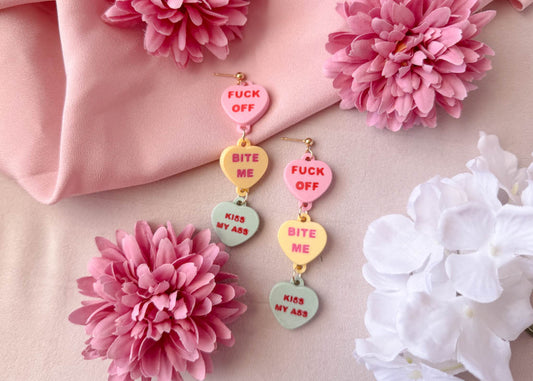 Rude Candy Hearts Dangle Earrings