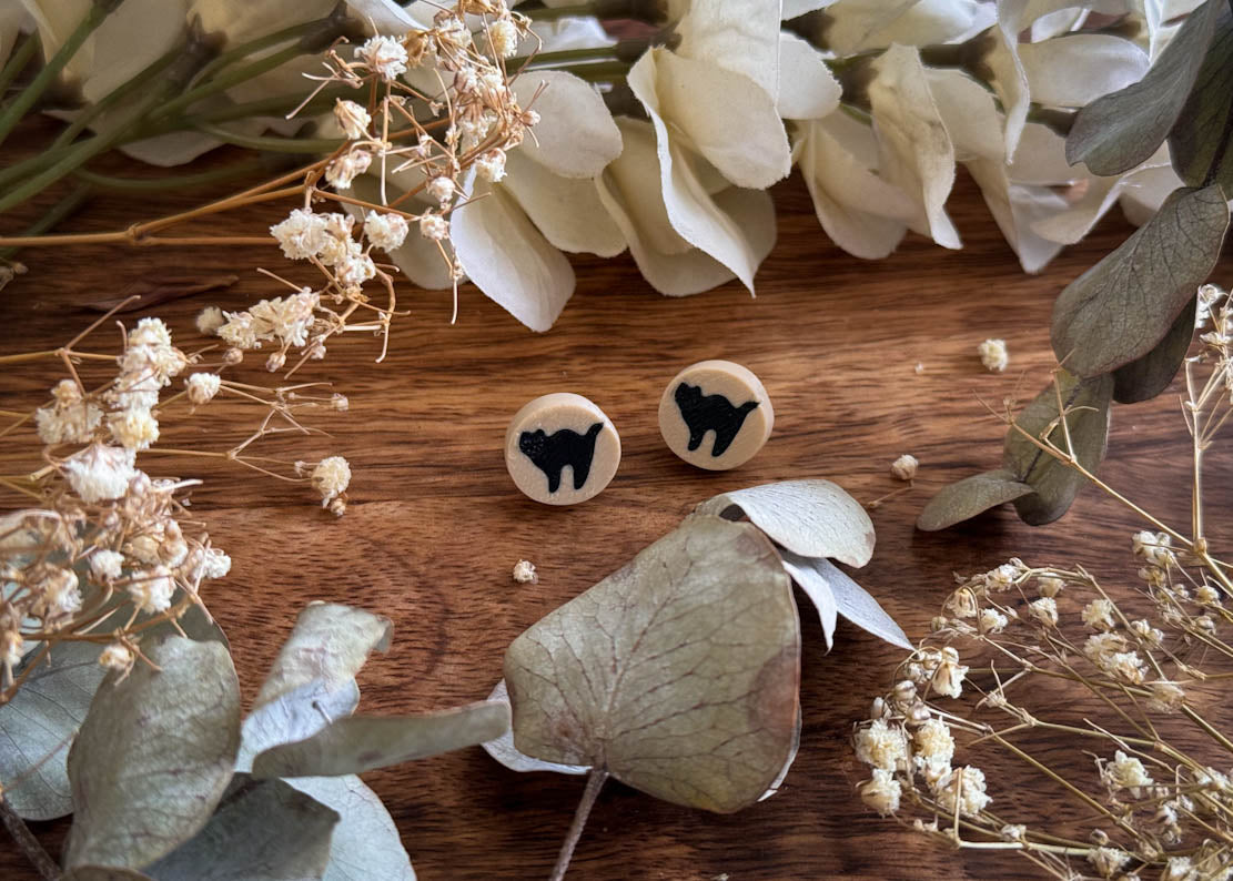 Black Cat Cookie Stud Earrings