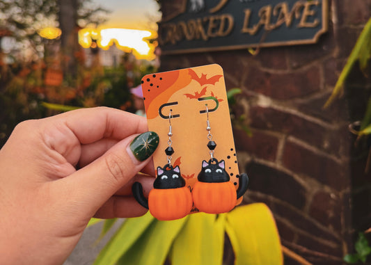 Midnight Pumpkin Cat Earrings