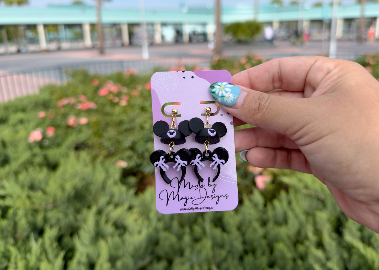 Lavender Bow Mouse Dangle Earrings