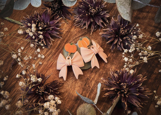 Pumpkin Dahlia Bow Earrings
