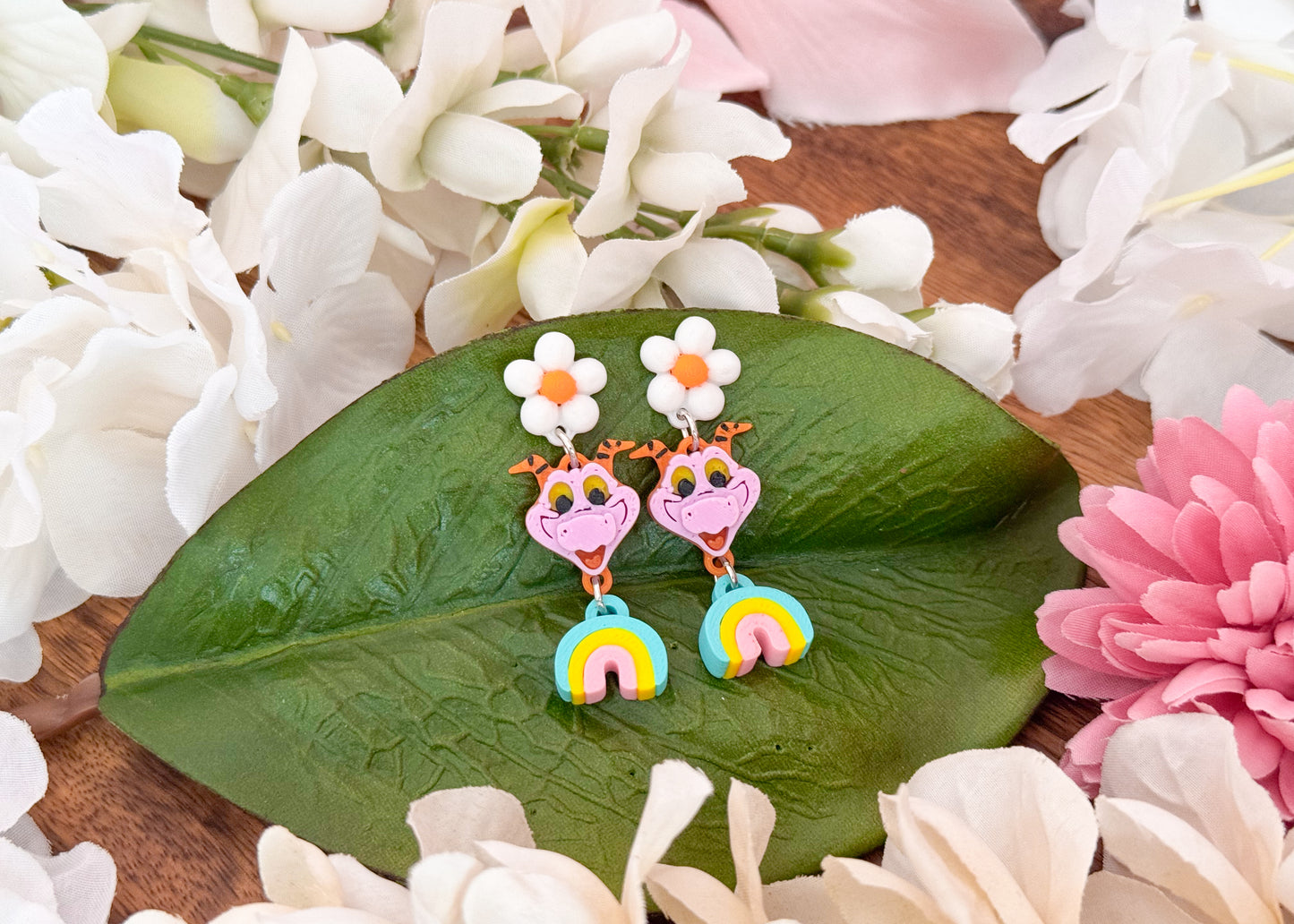 Teeny Flower Dragon Dangle Earrings