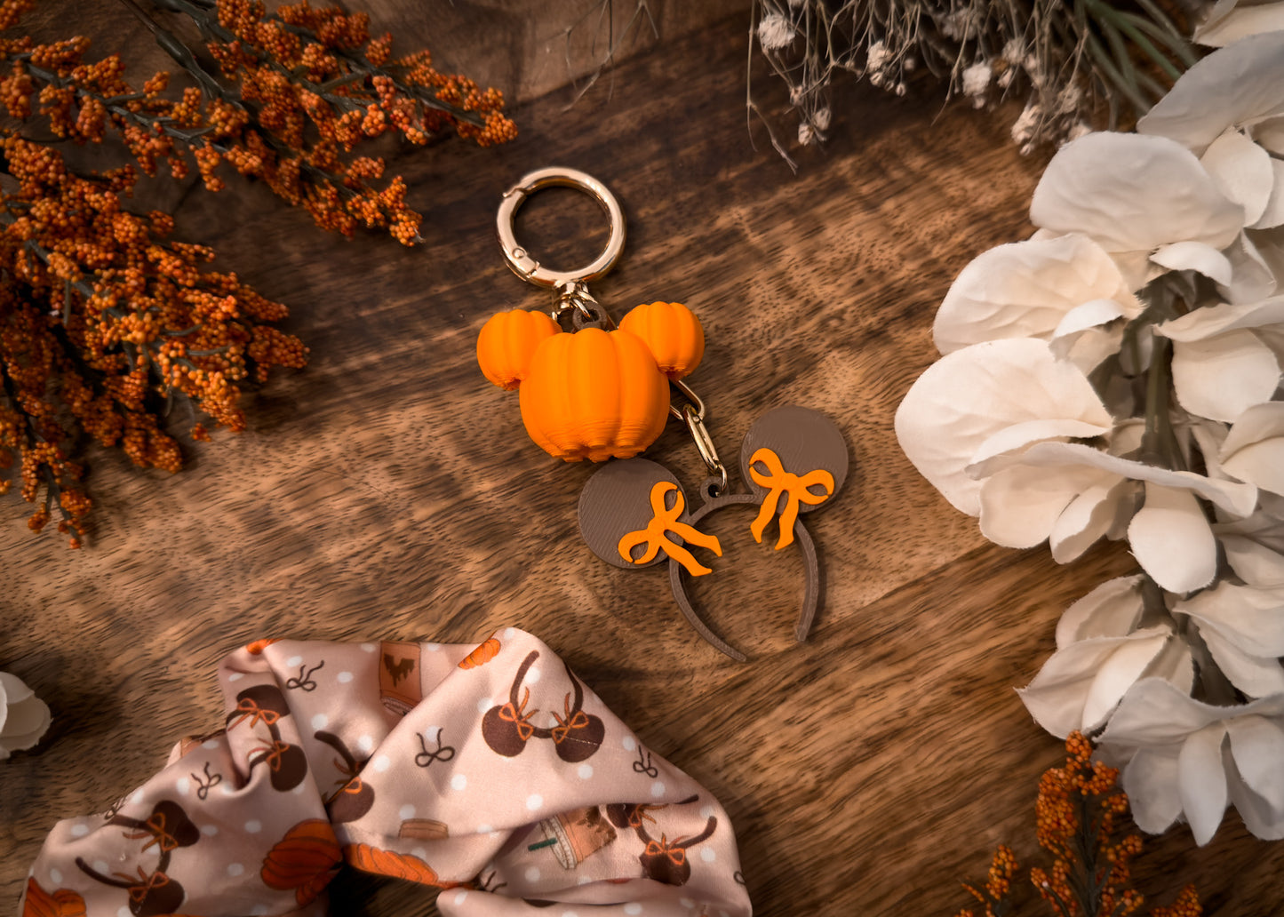 Fall Ears and Pumpkin Dangle Bag Charm