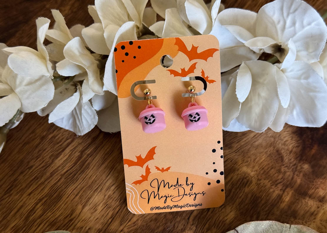 Teeny Pink Pumpkin Bucket Earrings