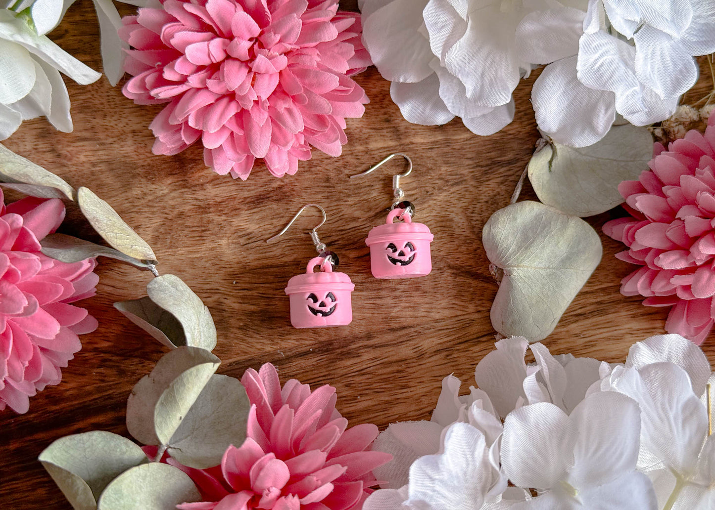 MINI Pink Pumpkin Bucket Earrings