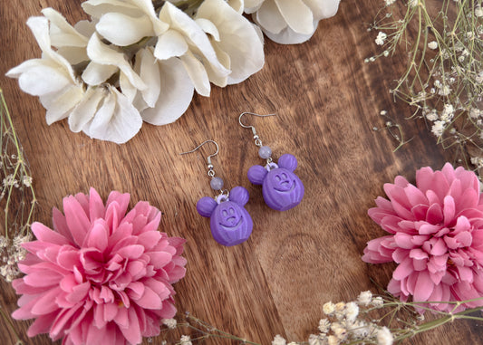 MINI Purple Pumpkin Mouse Head Earrings