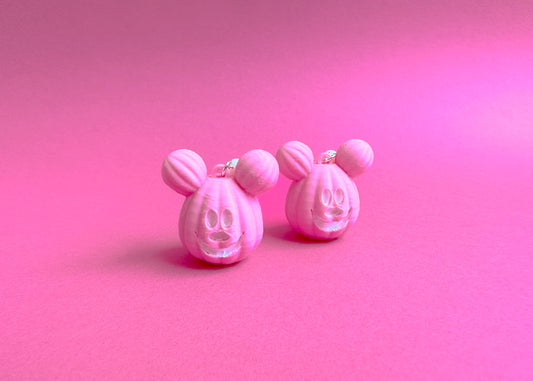 Pink Pumpkin Mouse Head Earrings