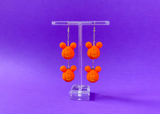 Double MINI Pumpkin Mouse Head Earrings