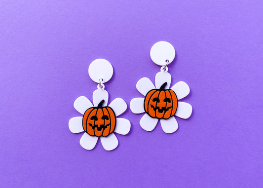 White Pumpkin Daisy Earrings