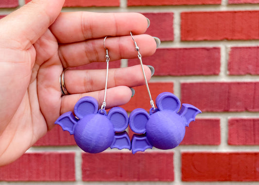 Purple Mouse Bat Earrings